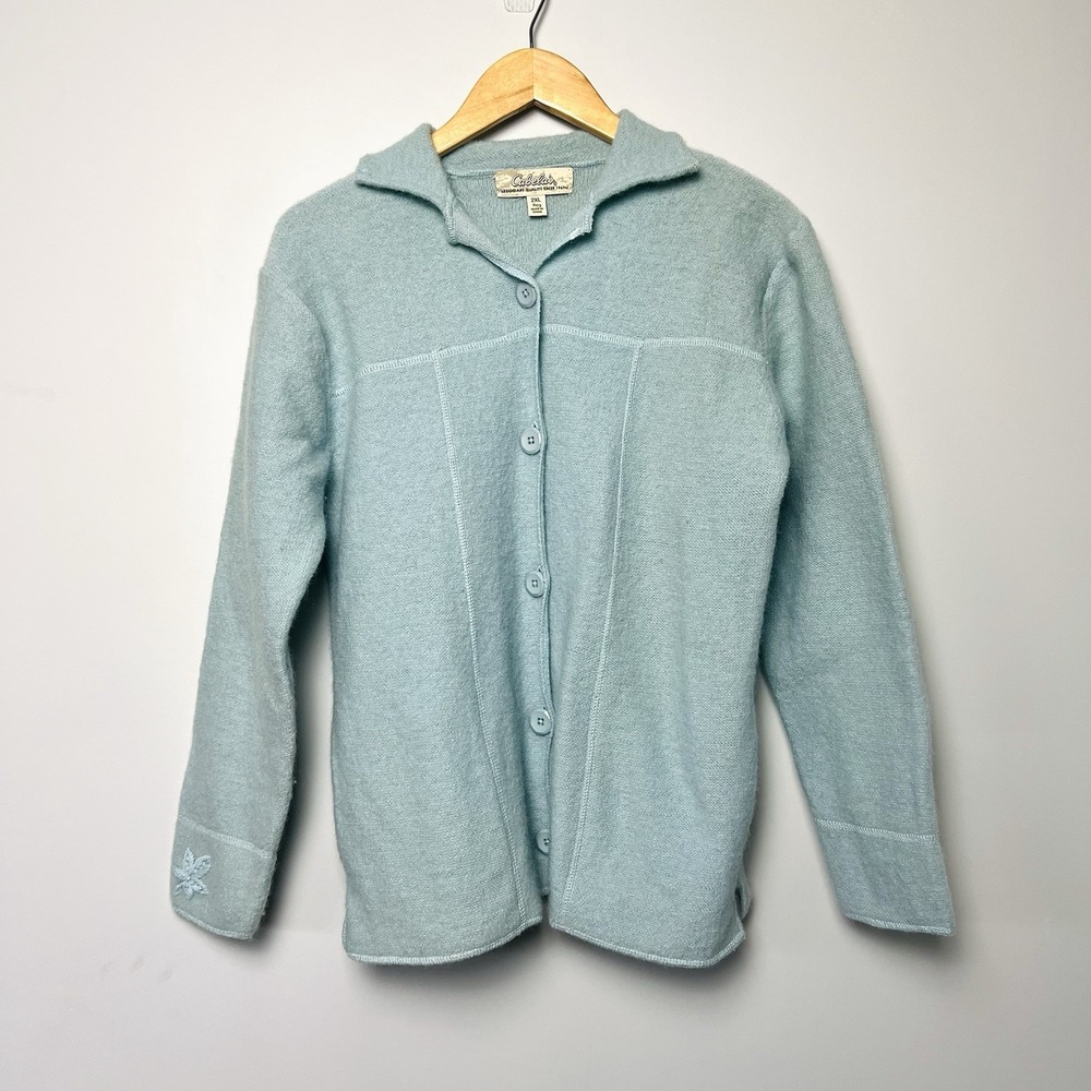 Cabelas Womens L Wool Cotton Embroidered Cardigan Sweater Cottage Pastel Grandma
